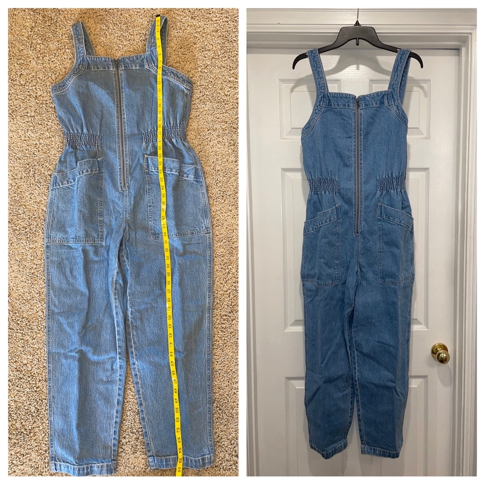 Madewell Denim Zip Smock-Waist Jumpsuit in Baisley Wash Size Large - Picture 7 of 15